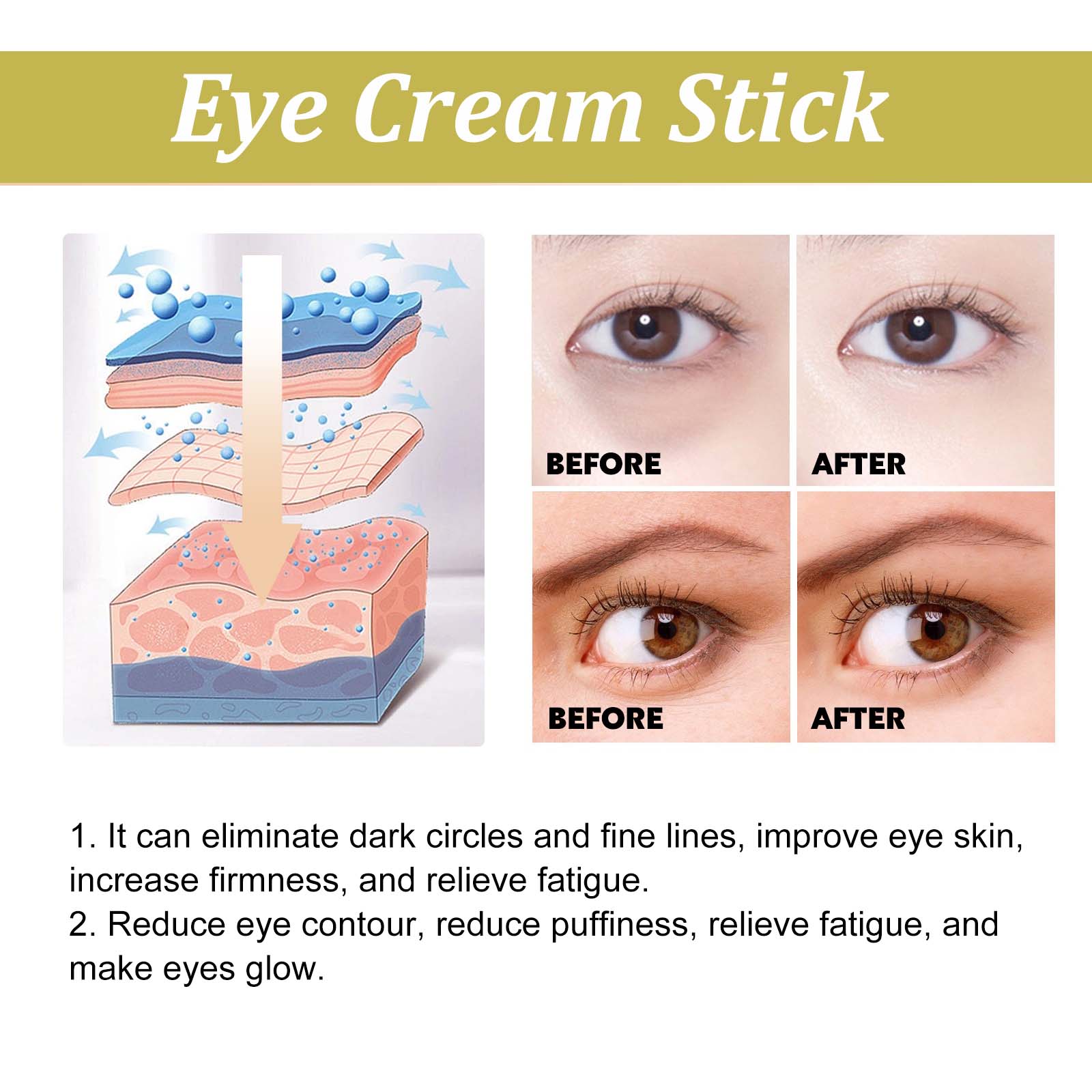 Snail Eye Cream Stick Moisturizing Firming For Dark Circles Puffiness And Fine Lines Daily Eye Care