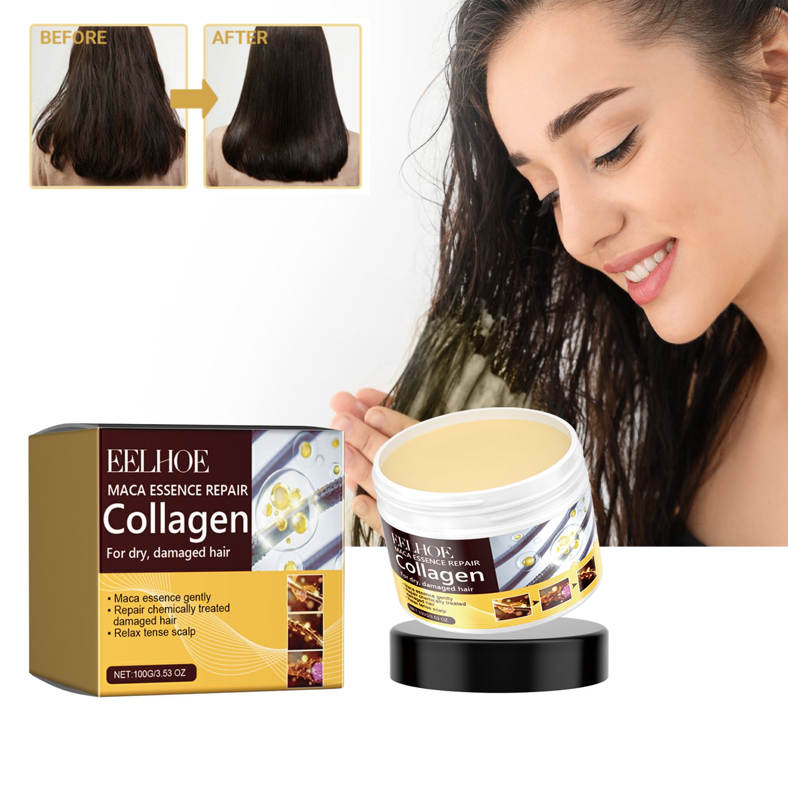 Collagen Repair Hair Mask For Dry Frizzy Tangled Hair Strengthening Smoothing Daily Care 100g