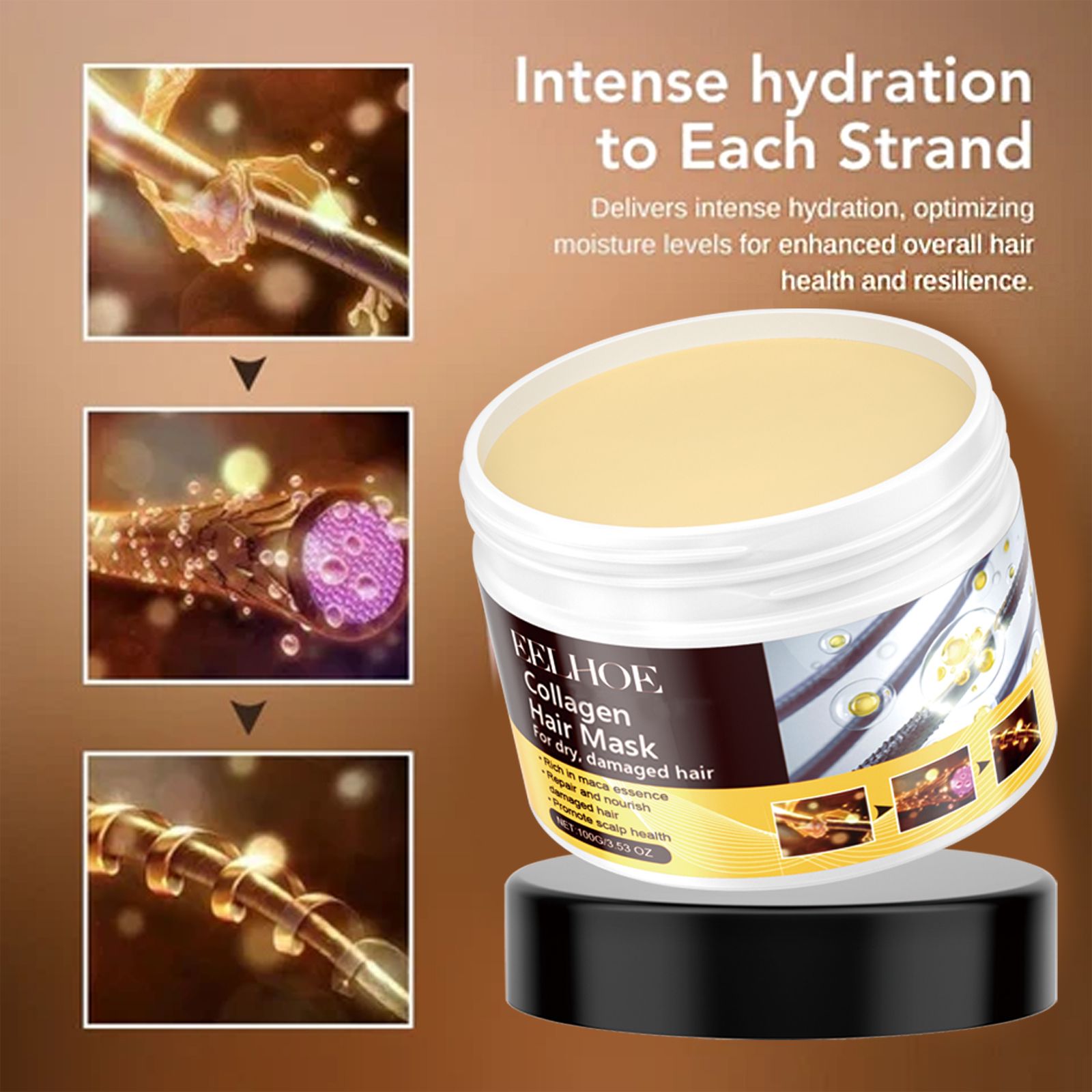 Collagen Repair Hair Mask For Dry Frizzy Tangled Hair Strengthening Smoothing Daily Care 100g