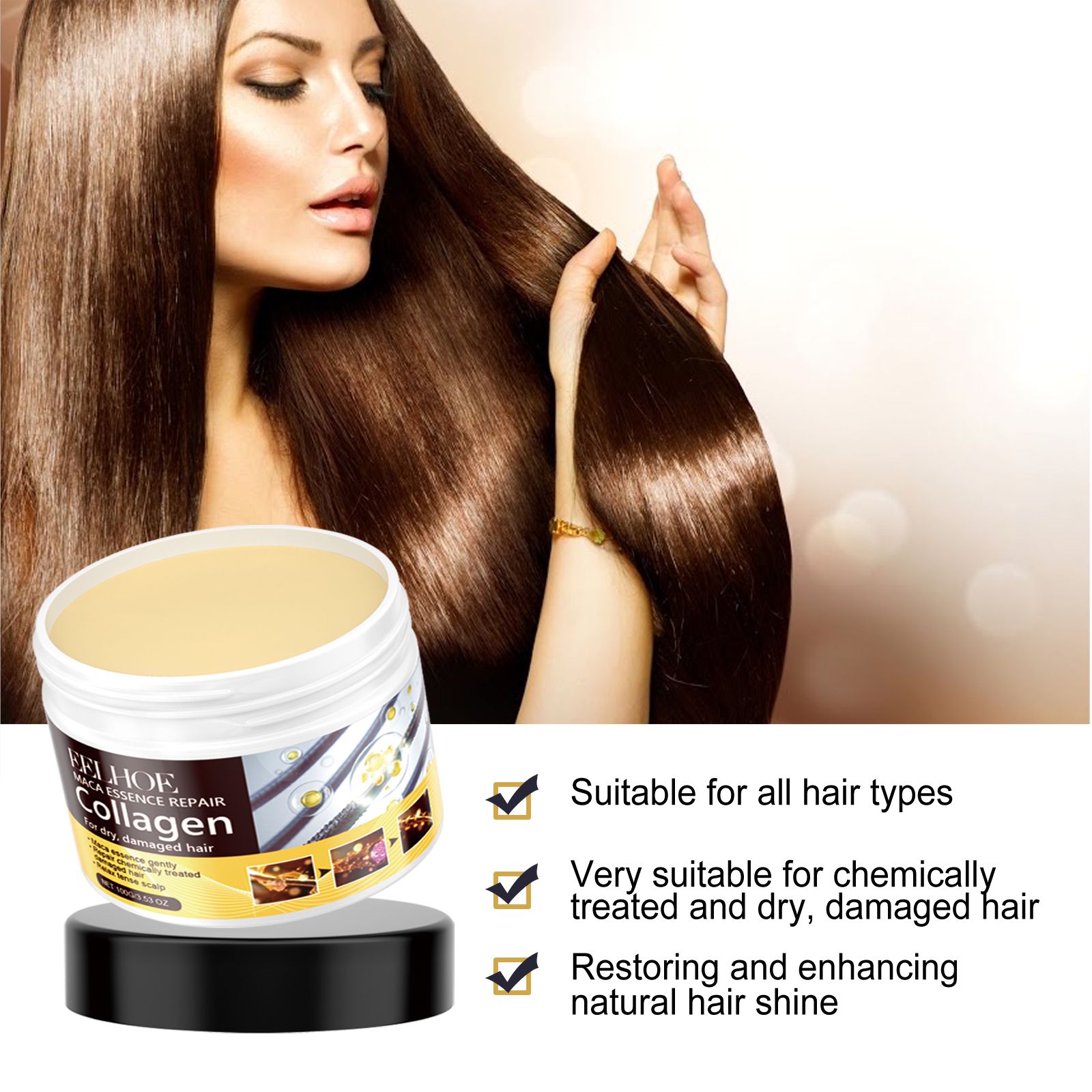 Collagen Repair Hair Mask For Dry Frizzy Tangled Hair Strengthening Smoothing Daily Care 100g