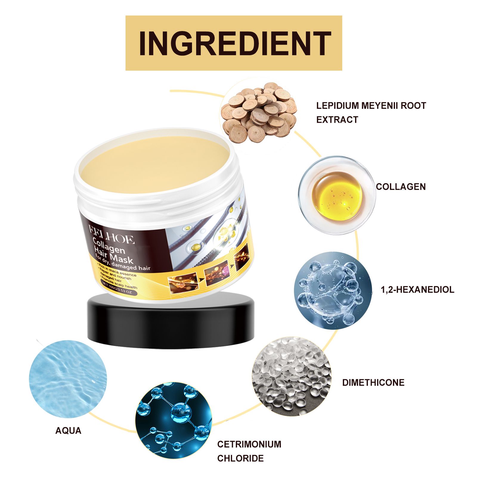 Collagen Repair Hair Mask For Dry Frizzy Tangled Hair Strengthening Smoothing Daily Care 100g