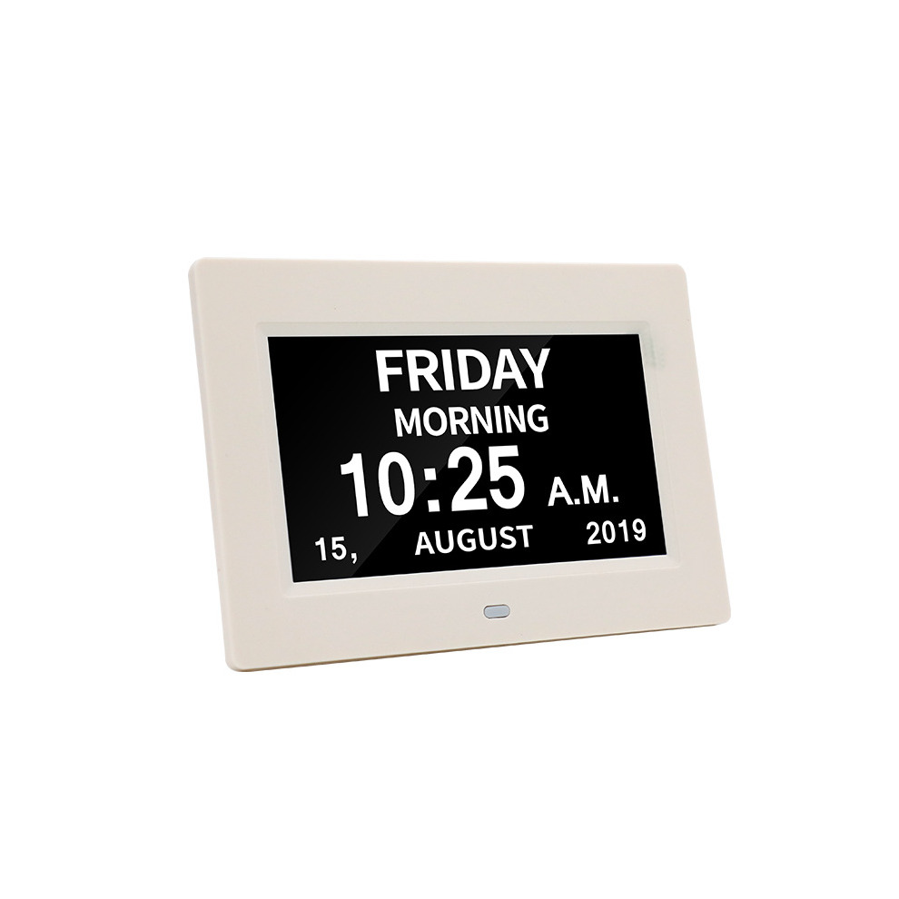 (White) LED Digital Day Clock Calendar Dementia Alarm Time Date Month Memory