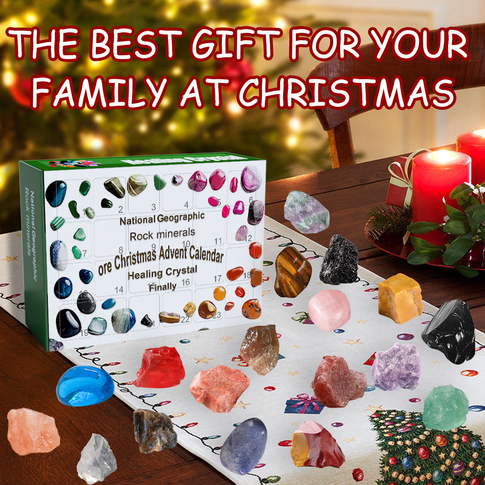 Christmas Advent Calendar 2022 24 Pcs Rock Healing Crystals Minerals with Box for 24 Days Christmas Countdown Calendar Ore Rock Collection Kids Girls Gift Toys