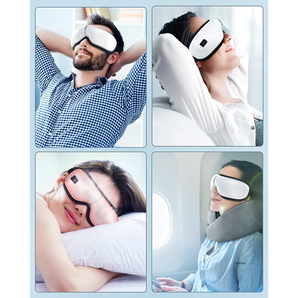Eye Massager with Heat Vibration Rechargeable Foldable Air Compression Wireless Bluetooth Music for Relax and Reduce Eye Strain Dark Circles Eye Bags Dry Eye Improve Sleep Travel Office Home Car Use