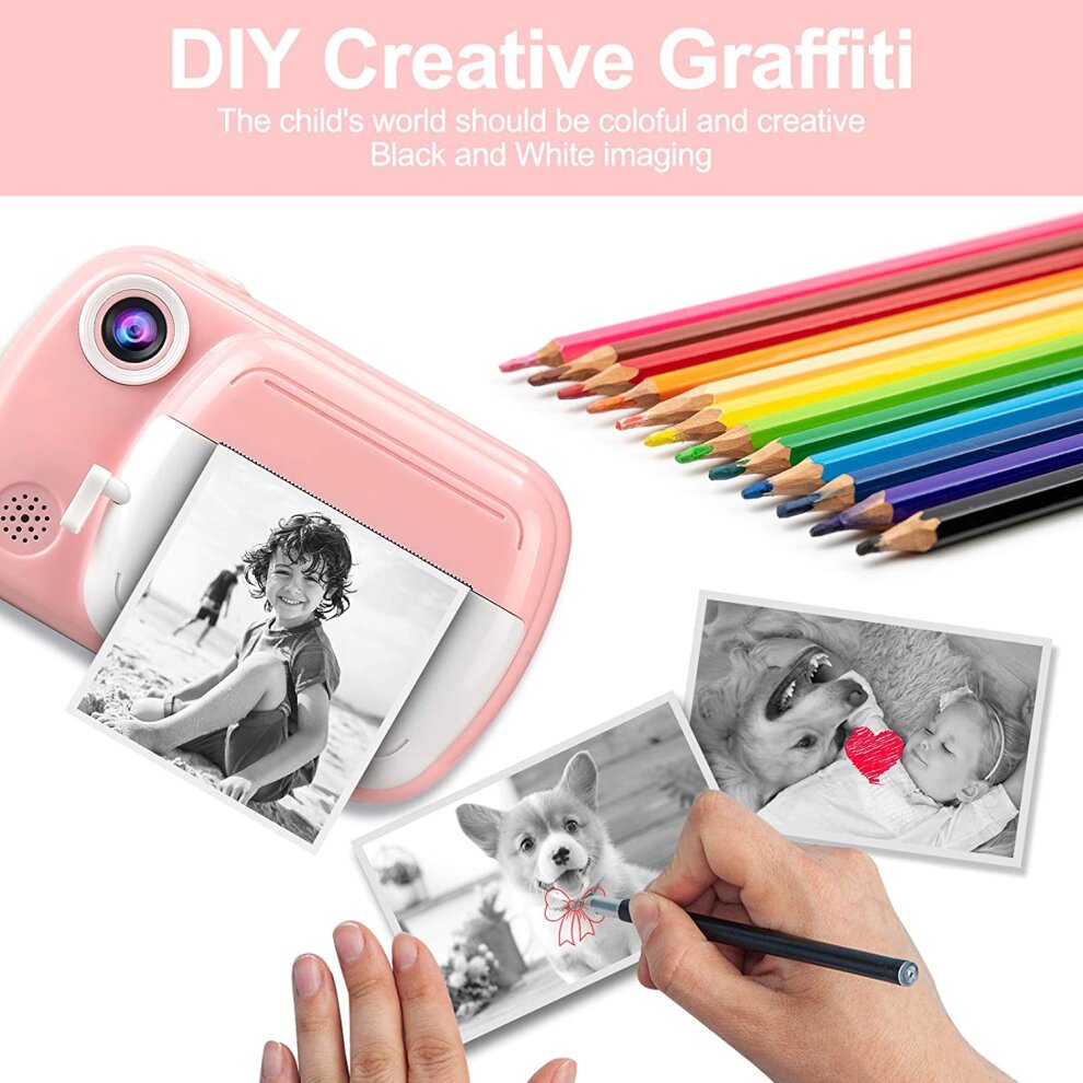 Instant Print Camera Child Digital Camera Kids 1080P HD Video Camera with 32G Card Birthday Christmas Gift for Boys and Girls