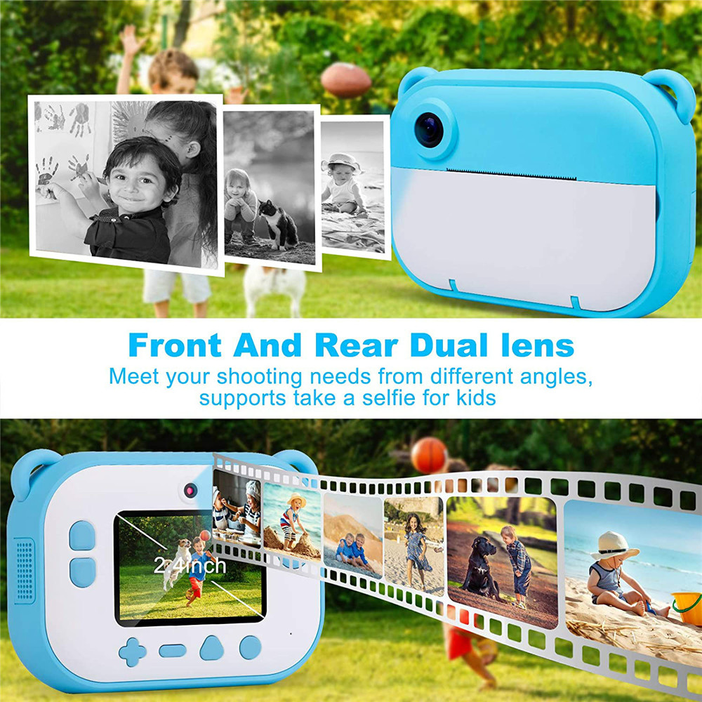 (Blue) Kids Instant Print Camera Video Photo Camera No Ink Instant Camera Mini Educational Toys 1080P Projection HD Screen Birthday Holiday Christmas Gift for Kids Girls Boys Teens