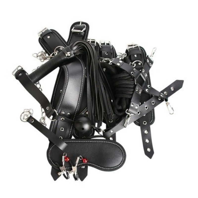 SM Restraints Sex Toys Bondage Restraints Set Fetish Bed Restraints Kits Light and Safe BDSM for Couples Beginners Adult Games Play 10 Pcs Set Includes Handcuffs Nipple Clamps Flogger Ball Gag Eye Mask Blindfold Rope Cosplay