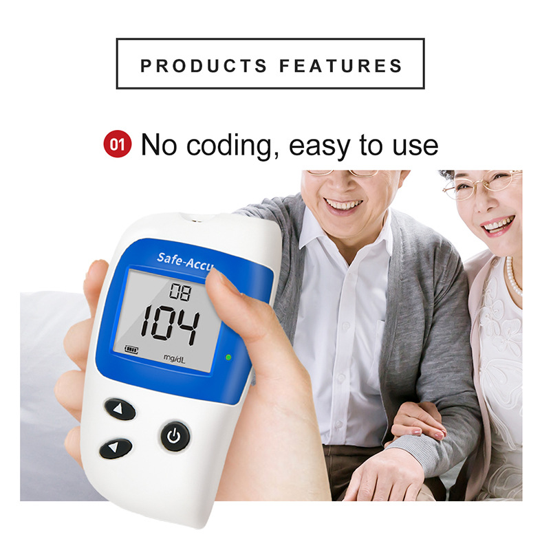 (Host mg/dL+50X test paper+50X needles) Sinocare Safe-Accu 2 Blood Glucose Meter Glucometer Kit Diabetes Tester 50Test Strips Lancets Medical Blood Sugar Meter