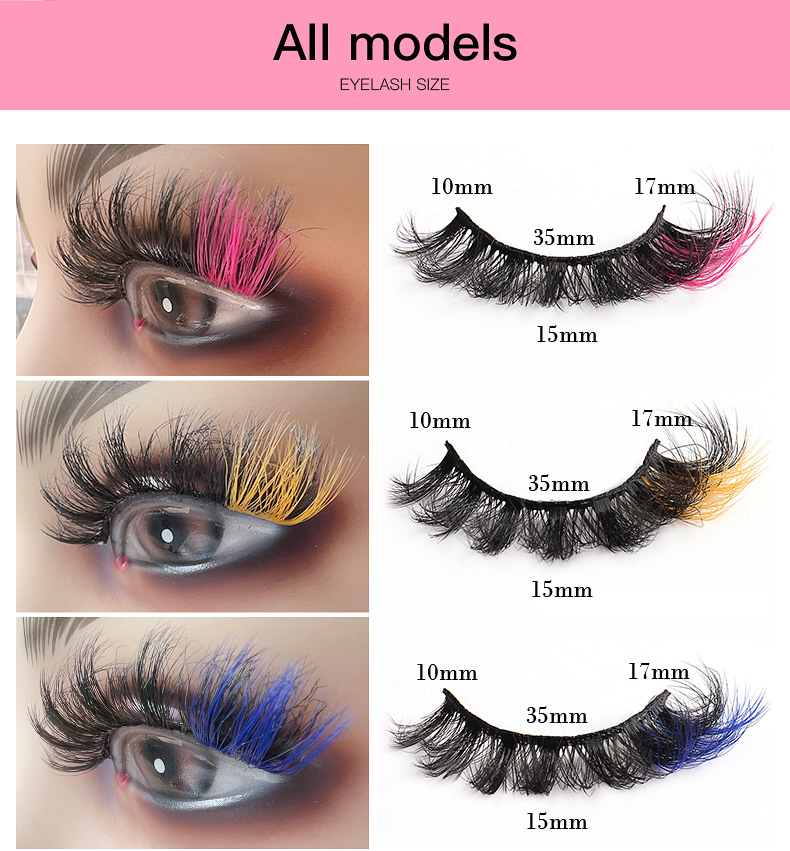 False Eyelashes Colored Fluffy Mink Lashes Curl Fake Eyelashes 8D Dramatic Wispy Lashes Extensions Natural Look Color Mixed 7 Pairs