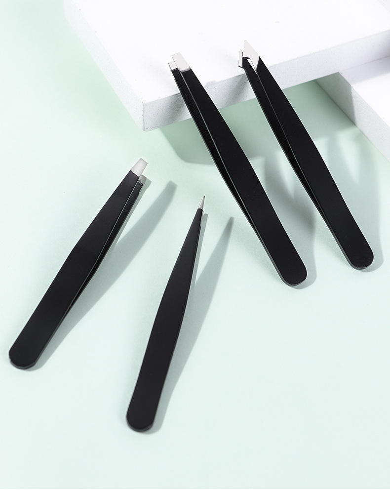 (4pcs Set) Eyelashes Tweezers Stainless Steel Eyebrow Tong Clip Stickers With Case Makeup Tool Set Beauty Professional Accessory