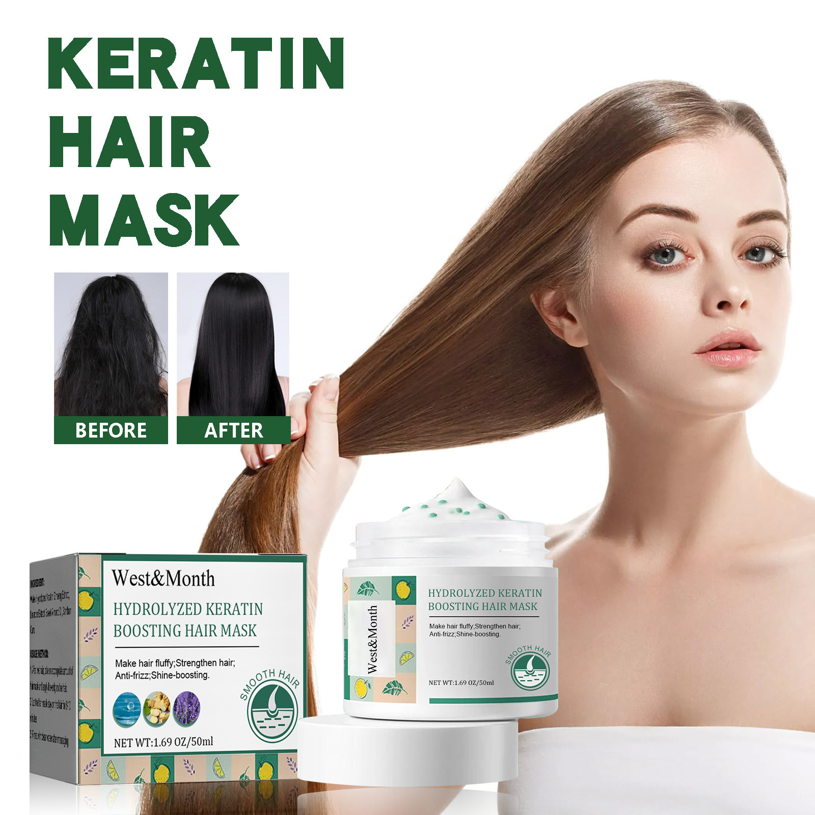 Keratin Nourishing Hair Mask Repairing The Tail Split Hair Conditioner Deep Moisturizing And Smoothing Hair Care 50ml