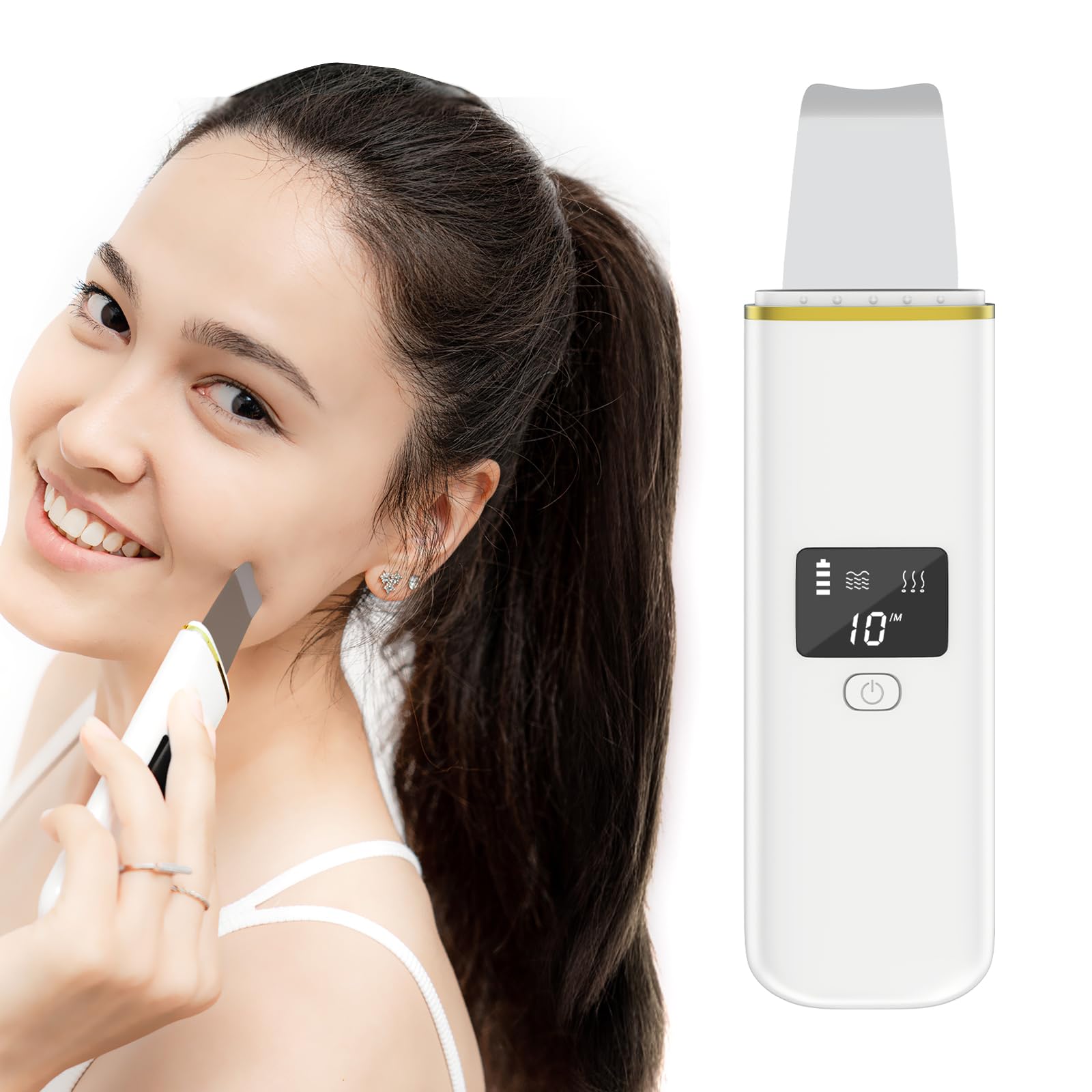 Ultrasonic Skin Scrubber Facial Skin Scrubber Electric Skin Spatula for Deep Cleaning Blackhead Pores Removal Skin Care LCD Display USB Rechargeable