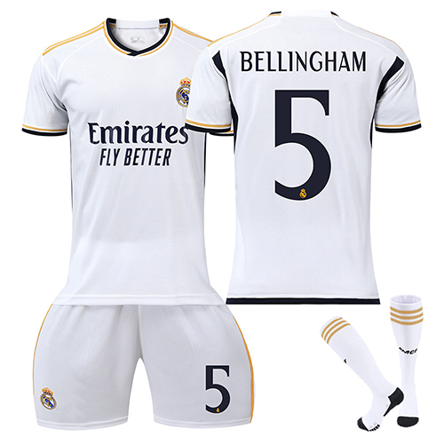 Football Kits Jersey Kit for Kids 2023 2024 Home Away Soccer Jerseys Activewear Football Training Shirts Shorts Socks Sportswear Tracksuit No. 5 Bellingham