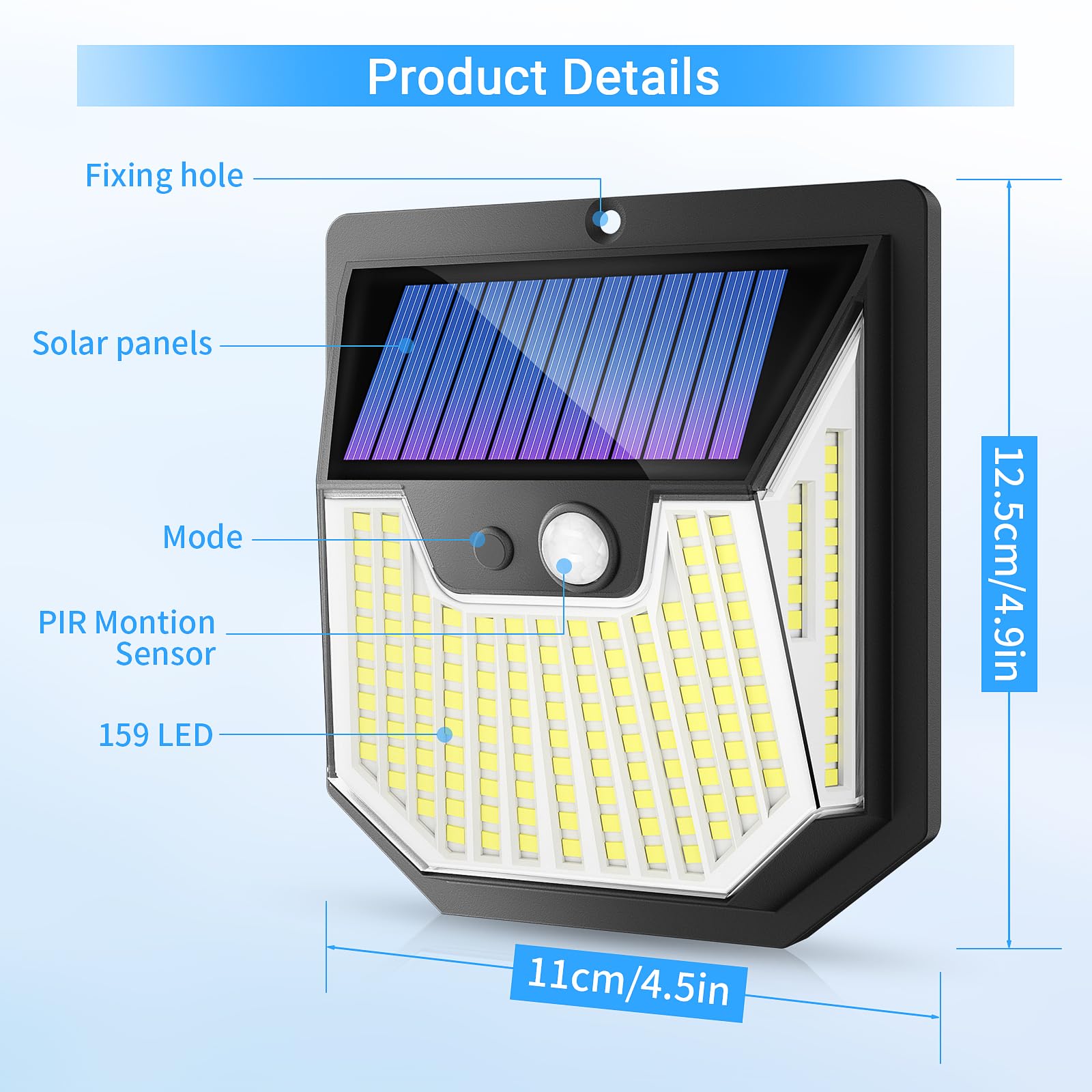 2 Pack Solar Outdoor Garden Lights 159 LED Solar Wall Lights