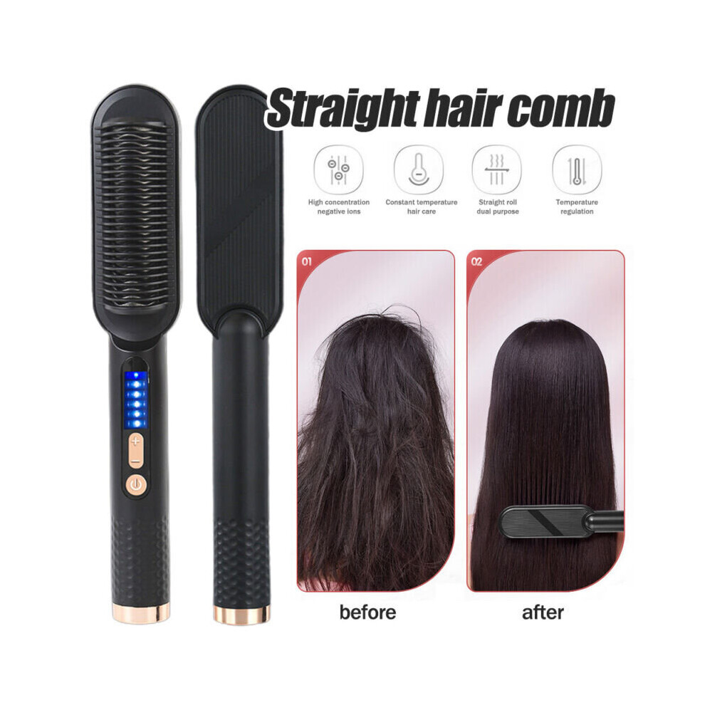 LED Negative-ion Hair Straightener Brush Straightening Curling Styling Comb Hair Tools