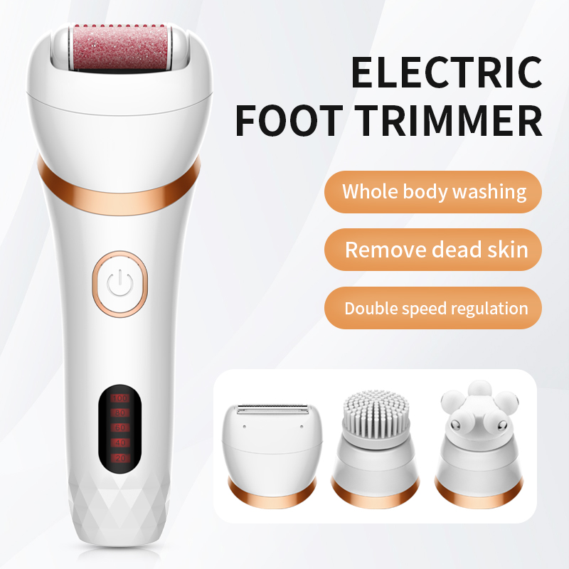 Electric Foot File 4 in 1 Electric Callus Remover with Electric Razors Massage Head Cleansing Brush Rechargeable 2 Speeds for Dead Hard Cracked Dry Skin