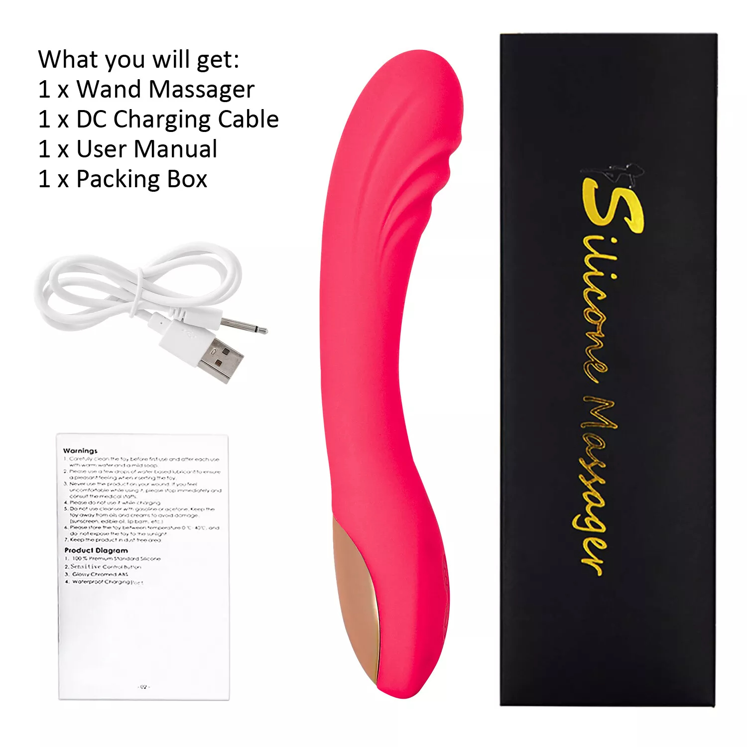 Rechargeable Vibrator G Spot Vibrating Magic Wand Full Body Massager Dildo G-spot Clit Stimulator Women Adult Sex Toy