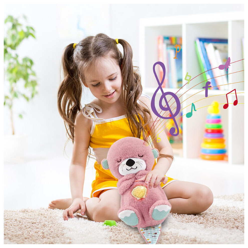 (Grey) With Breathing Movement Soothing Sleeping Otter Toy Musical Stuffed Baby Toy