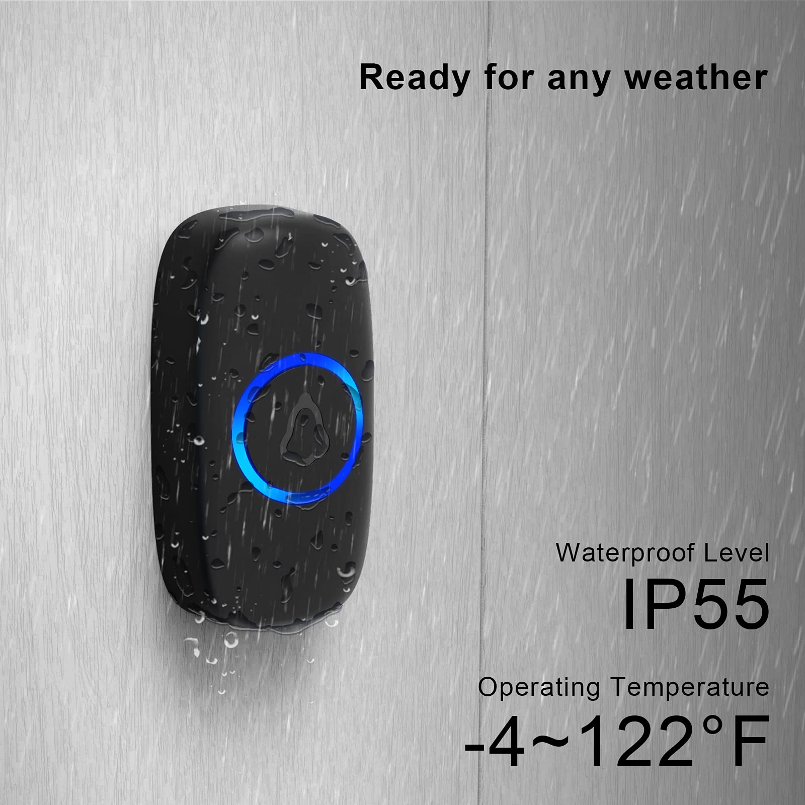 (Black) SECRUI Wireless Doorbell Plug in Waterproof Battery Operated Cordless Doorbell Operating at 1000 Feet Long Range with 58 Chimes 5 Volume Levels LED Light Easy Install for Home School Office