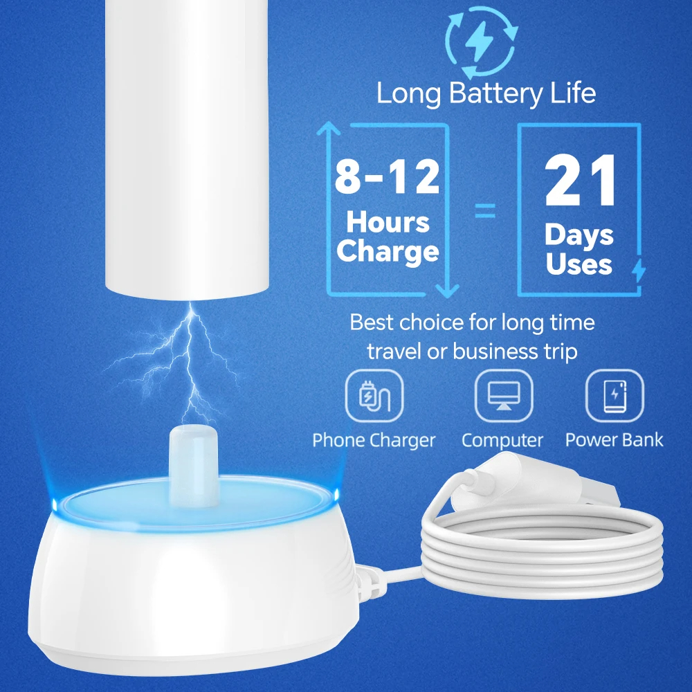 Smart Wireless Charging Rotating Electric Toothbrush Rechargeable Toothbrushes with 8 Heads Compatible with Oral B Brush Heads