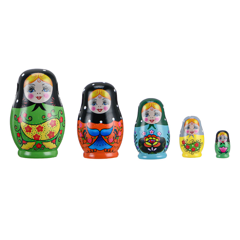 5Pcs/Set Flower Print Russian Nesting Dolls Matryoshka Wooden Handmade Toy Craft