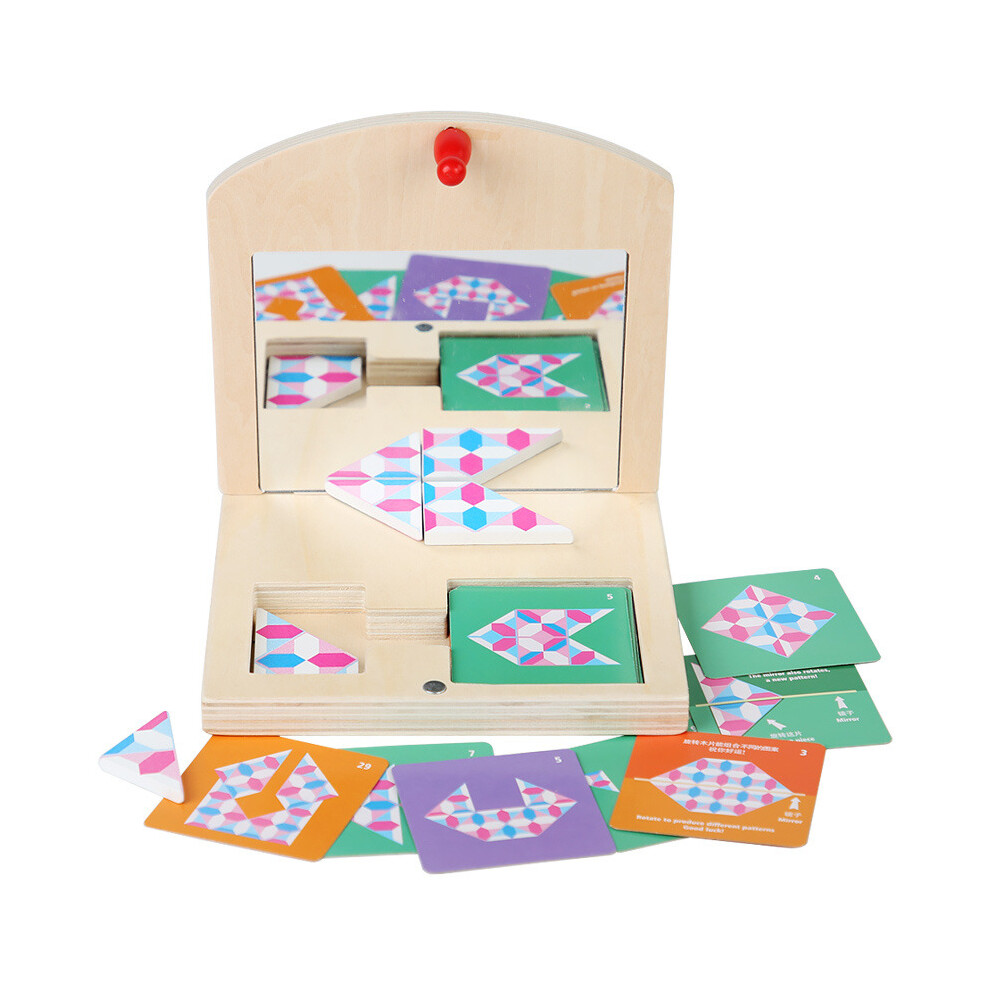 Montessori Wooden Mirror Imaging Logic Thinking Puzzle Game Space Training Brain Game Sensory Building Blocks Educational Toy
