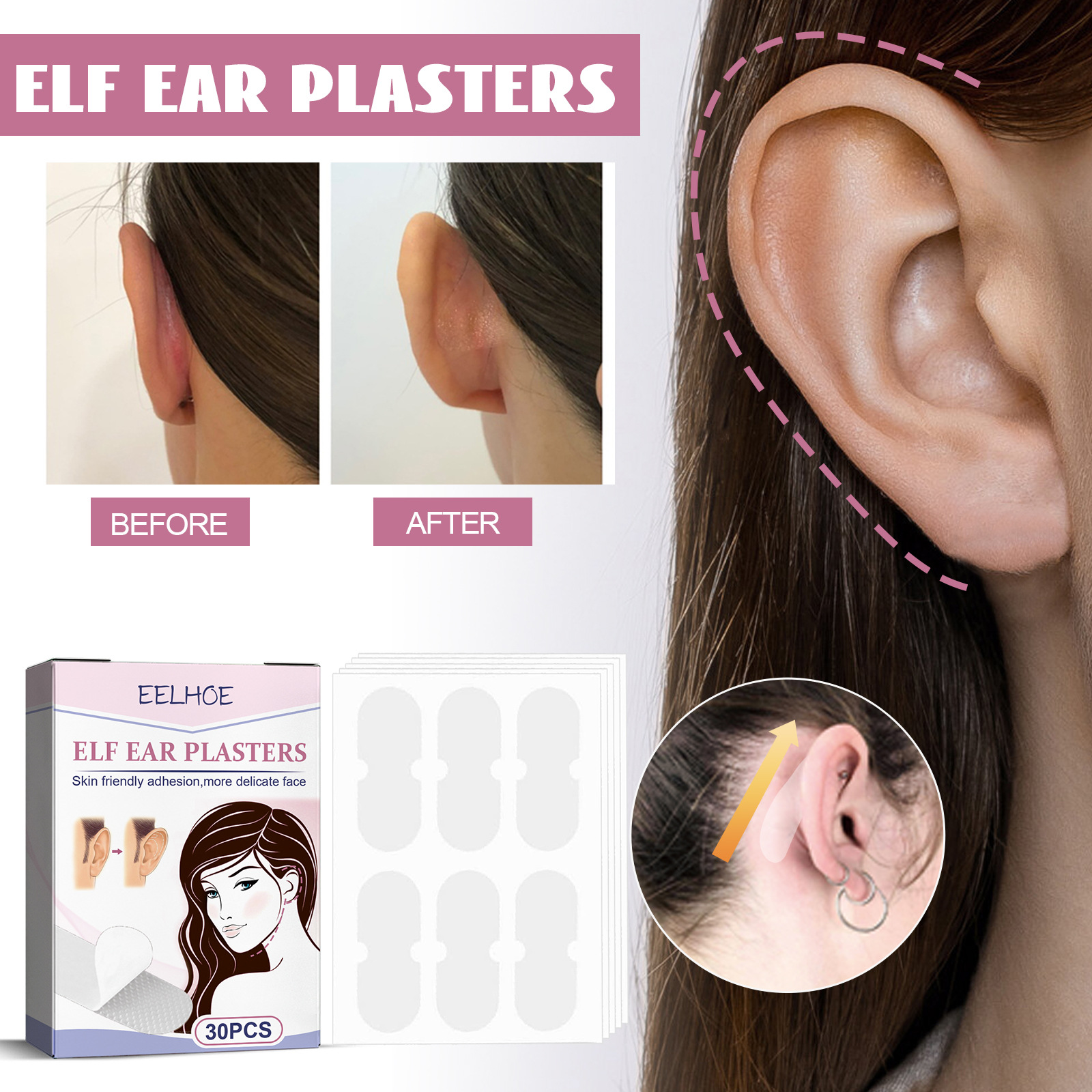 Elf Ear Plasters Cosmetic Protruding Ear Stickers Invisible Protruding Ears Correctar Tap Women Solution Big Ear Supporters Aesthetic Corrector Tools