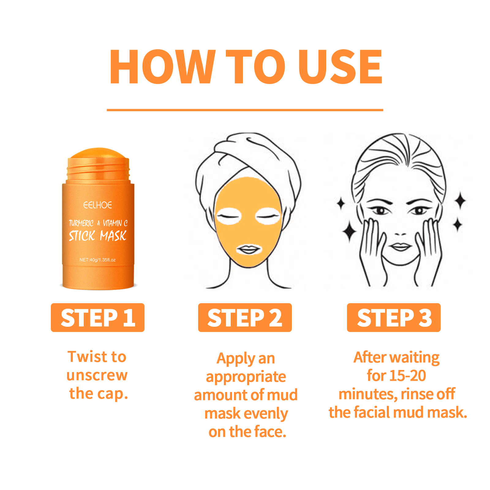 Organic Turmeric Face Mask Stick Deep Cleaning Shrink Pores Hydration Moisturizer Blackhead Remover Acne Scars Reduction Exfoliating Facial Care Mask.