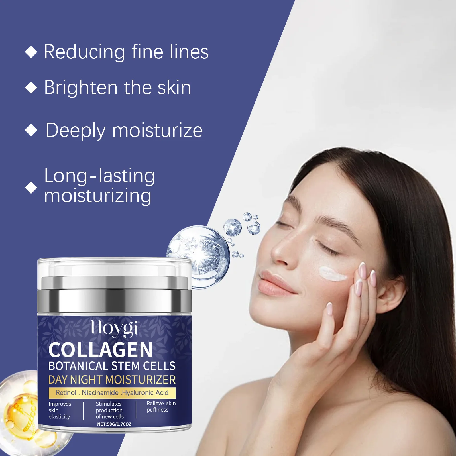 Hoygi Retinol Facial Moisturizer Face Cream Hyaluronic Acid Collagen Retinol Essence Hydrating Anti Wrinkle Anti Aging Night Creams Skin Care Cream 50g
