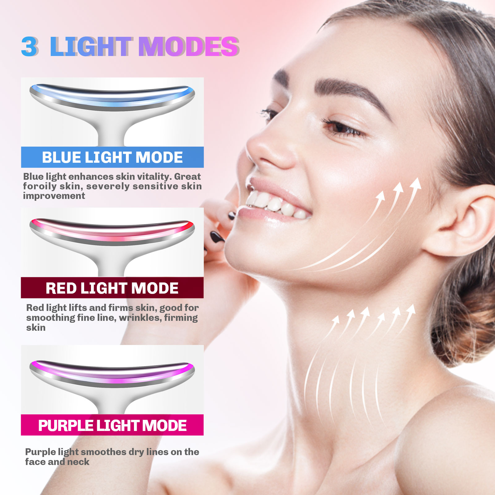Neck Massager EMS Face Neck Lift Micro Current Beauty Device Vibration Facial Massager Red Light Therapy Double Chin Remover Skin Rejuvenation Tightening Anti Wrinkle