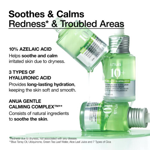 Azelaic Acid 10 Hyaluron Redness Soothing Serum 1.01 fl.oz.(30ml)Azelaicacid, Hyaluronic Acid, Non-Poreclogging