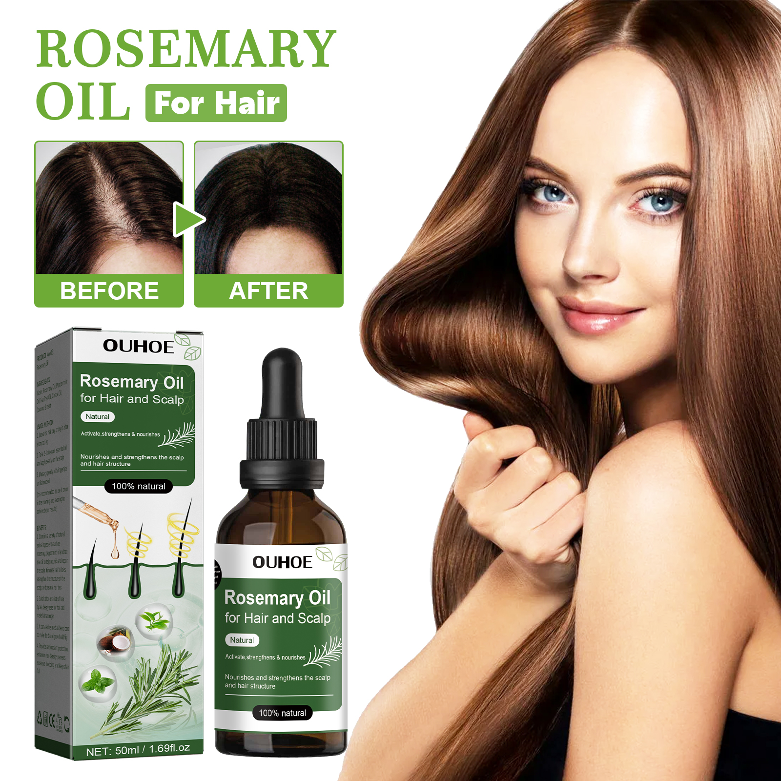 Rosemary Hair Growth Oil Hair Care Thickness Loss Deep Nourishing Scalp Care Strengthen Repair Damaged Oil Control For Men Women