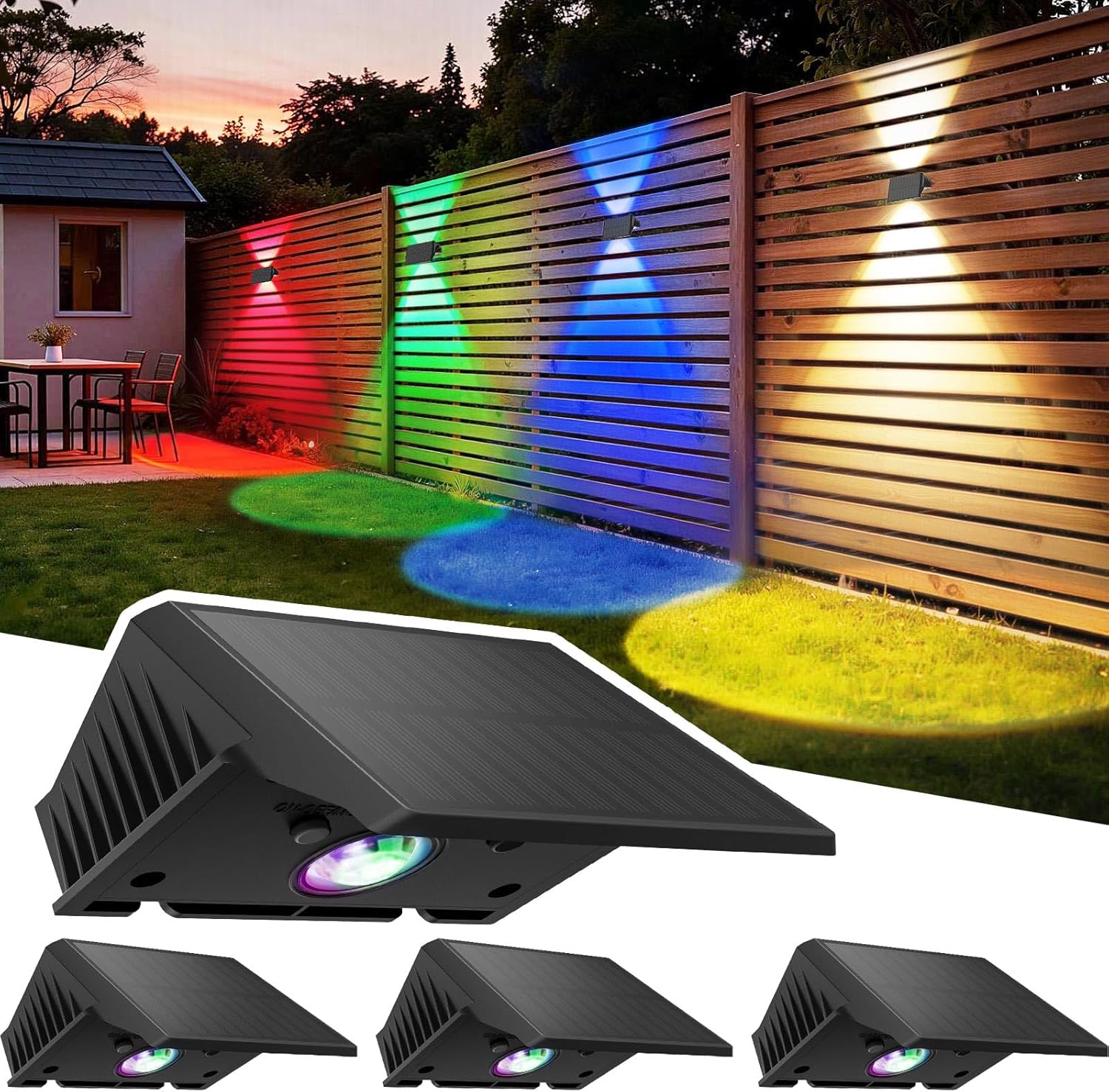 (Multicolor) Solar Fence Lights Outdoor 4 Pack Solar Up and Down Wall Lights Warm White Waterproof IP67 3 Light Modes Auto On/Off for Garden Fence Patio Yard