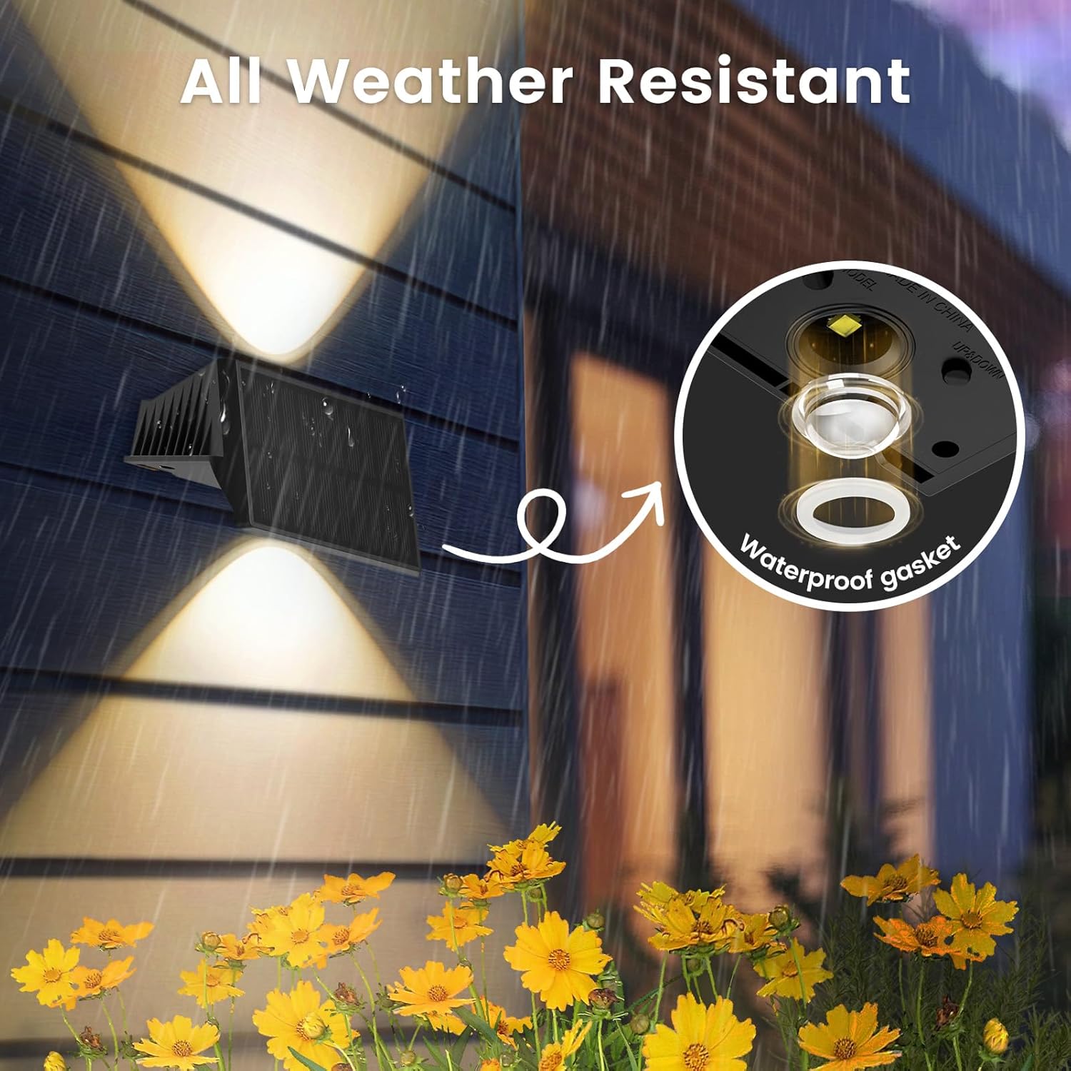 (Multicolor) Solar Fence Lights Outdoor 4 Pack Solar Up and Down Wall Lights Warm White Waterproof IP67 3 Light Modes Auto On/Off for Garden Fence Patio Yard
