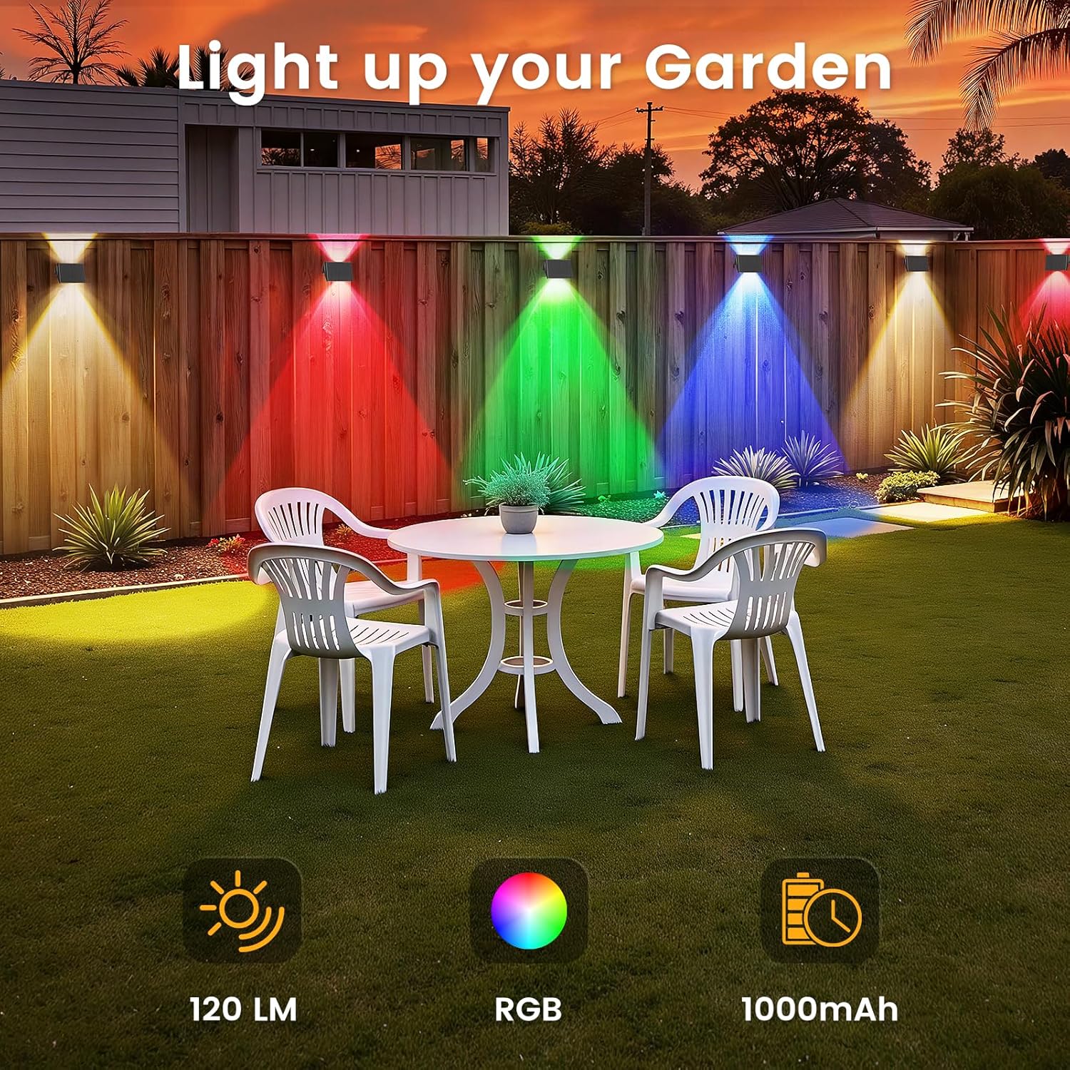 (Multicolor) Solar Fence Lights Outdoor 4 Pack Solar Up and Down Wall Lights Warm White Waterproof IP67 3 Light Modes Auto On/Off for Garden Fence Patio Yard