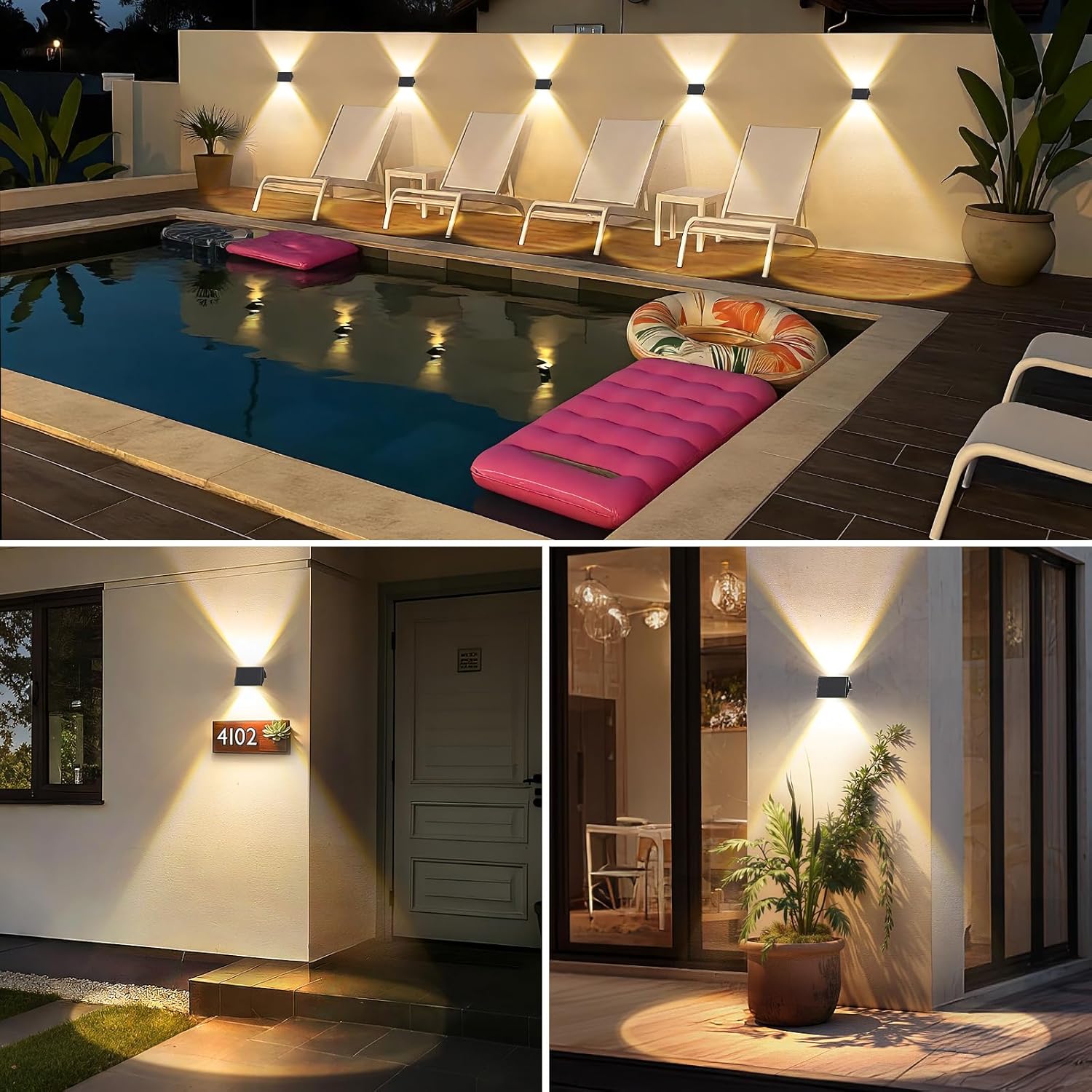 (Multicolor) Solar Fence Lights Outdoor 4 Pack Solar Up and Down Wall Lights Warm White Waterproof IP67 3 Light Modes Auto On/Off for Garden Fence Patio Yard