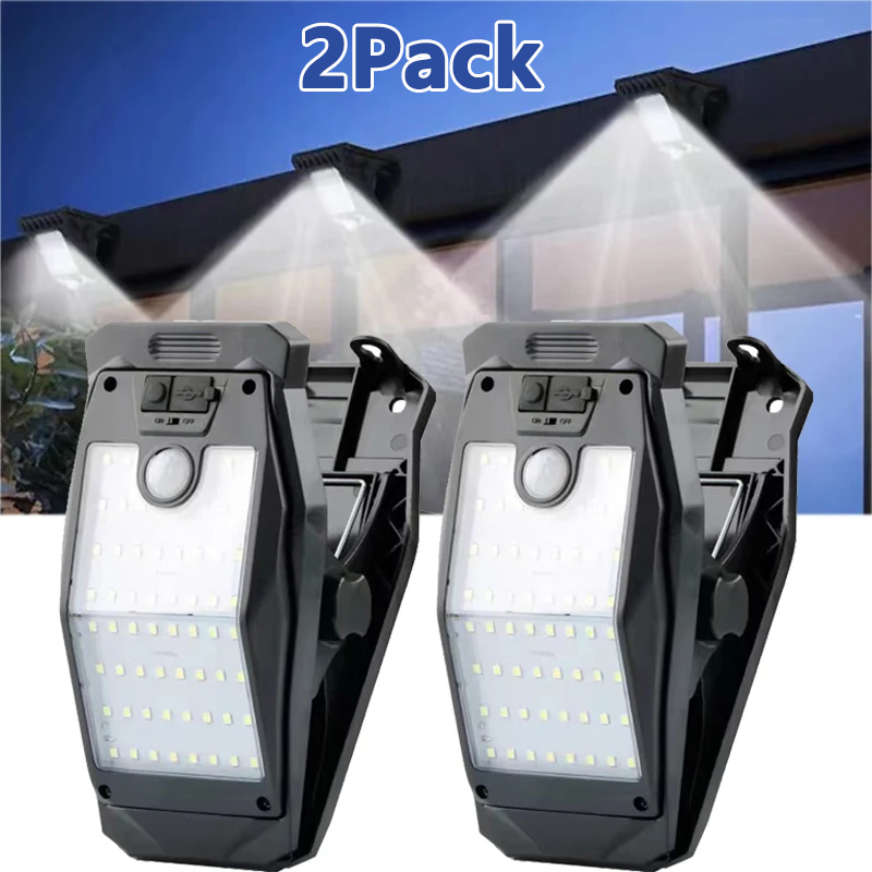 (2 PCS)  Clip On Solar Lights Outdoor Waterproof 58 LED Motion sensing USB Charging Fence Lamp for Garden Yard Patio