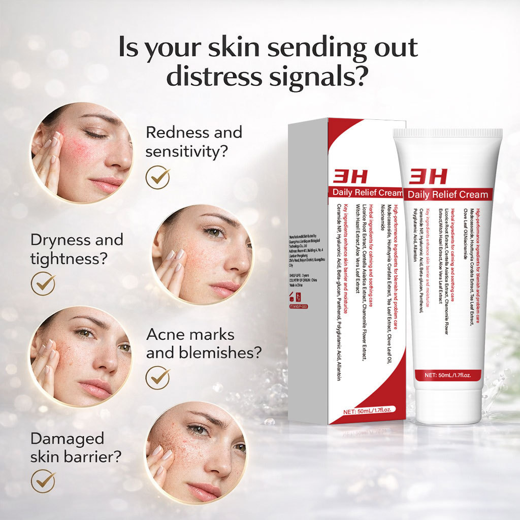 3H Daily Soothing Cream Instant Soothing Barrier Repair Deep Hydration Even Skin Tone Daily Face Moisturizer 50ml