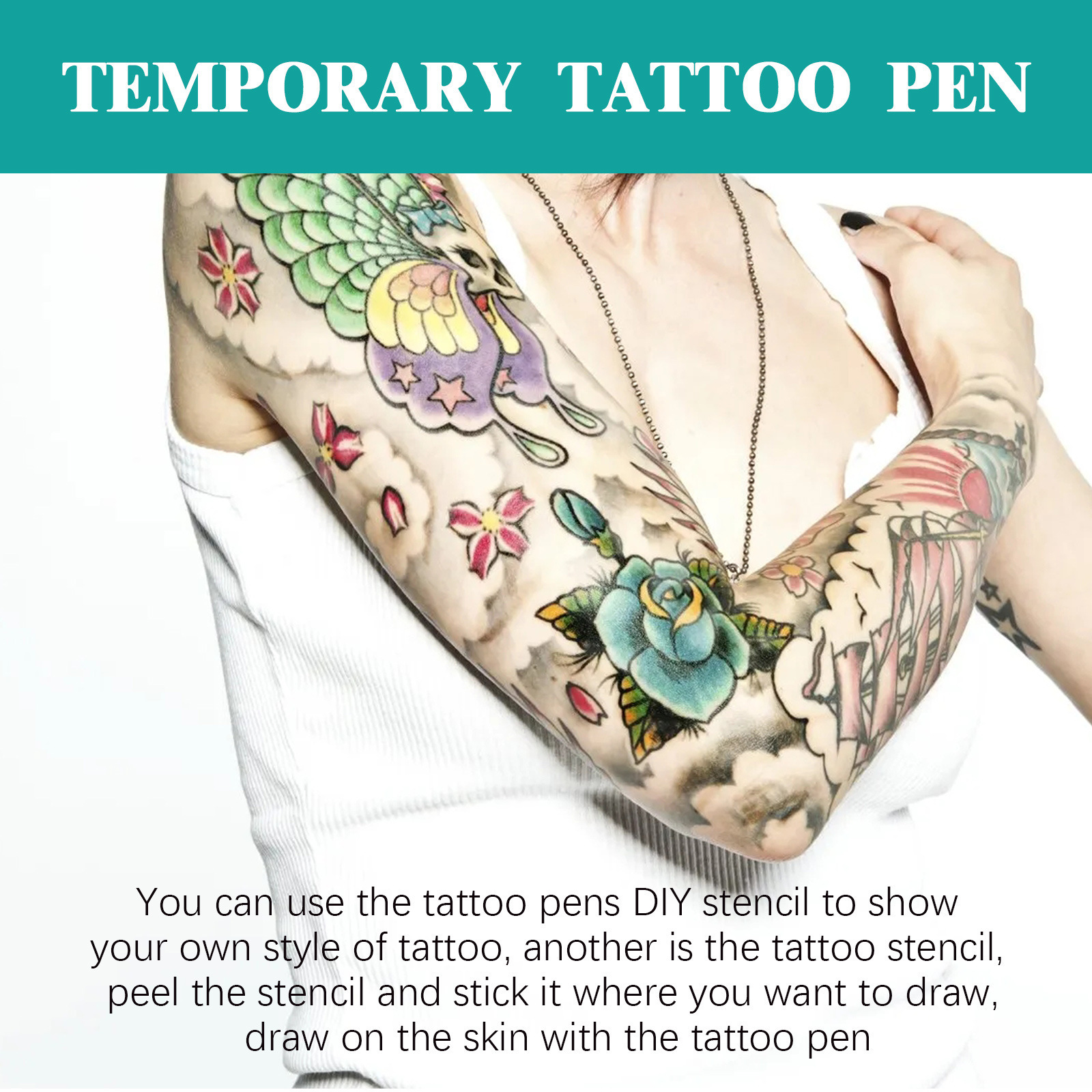 Temporary Tattoo Pens 10 Colors 2 Stencils For Face Arm Body Art DIY Makeup Graffiti And Party Decoration Set