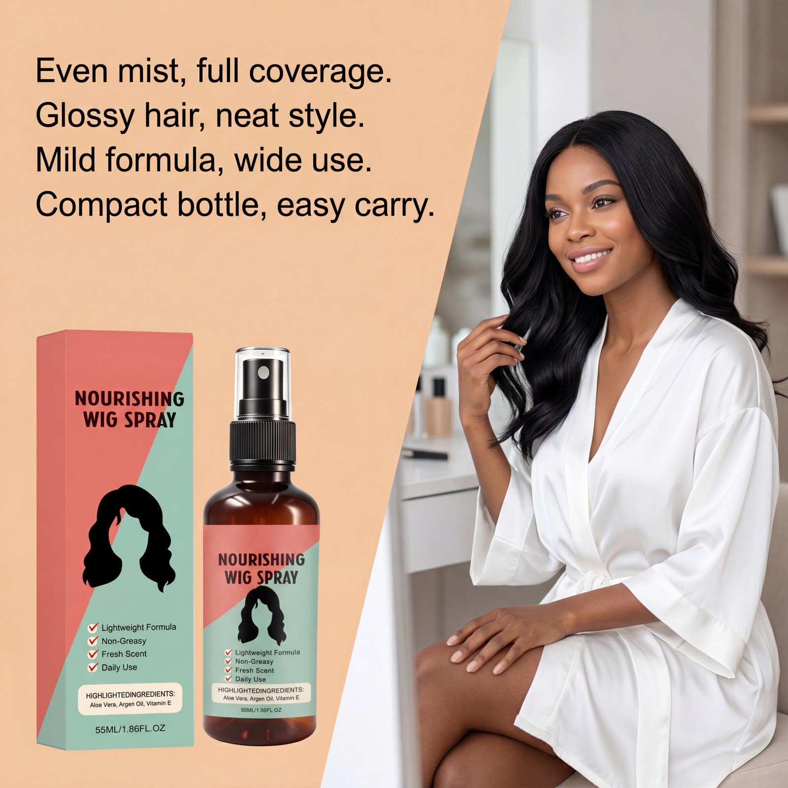 Moisturizing Wig Spray Smooth Silky Tangle Free Anti Frizzy Special Care For Human Synthetic Wigs Daily Styling Use