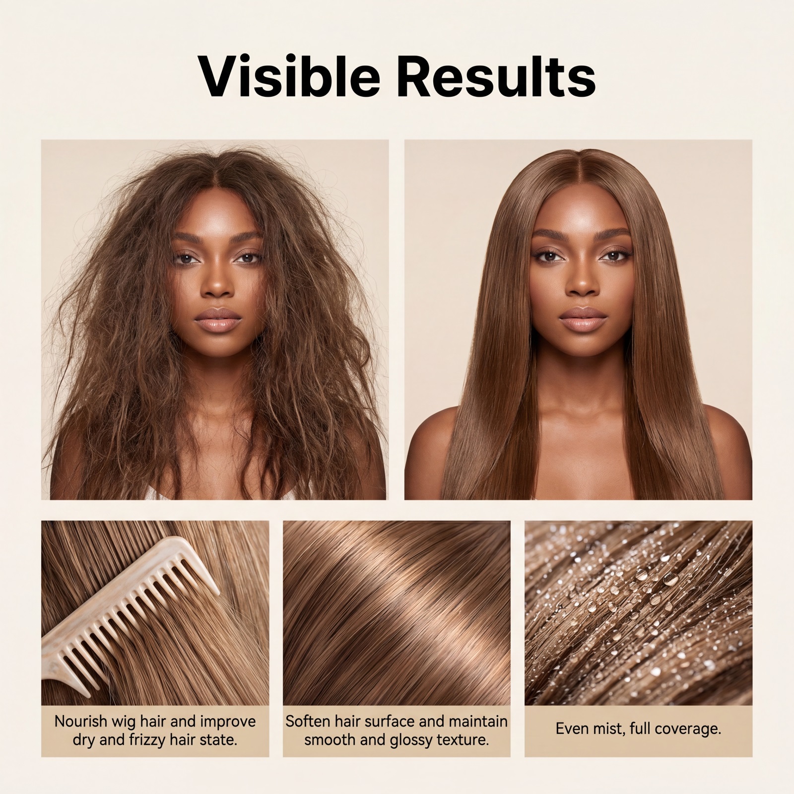 Moisturizing Wig Spray Smooth Silky Tangle Free Anti Frizzy Special Care For Human Synthetic Wigs Daily Styling Use