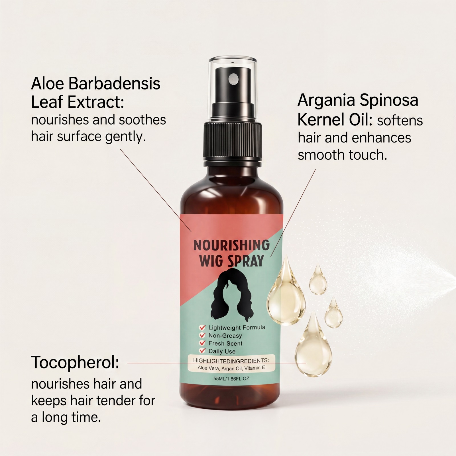 Moisturizing Wig Spray Smooth Silky Tangle Free Anti Frizzy Special Care For Human Synthetic Wigs Daily Styling Use