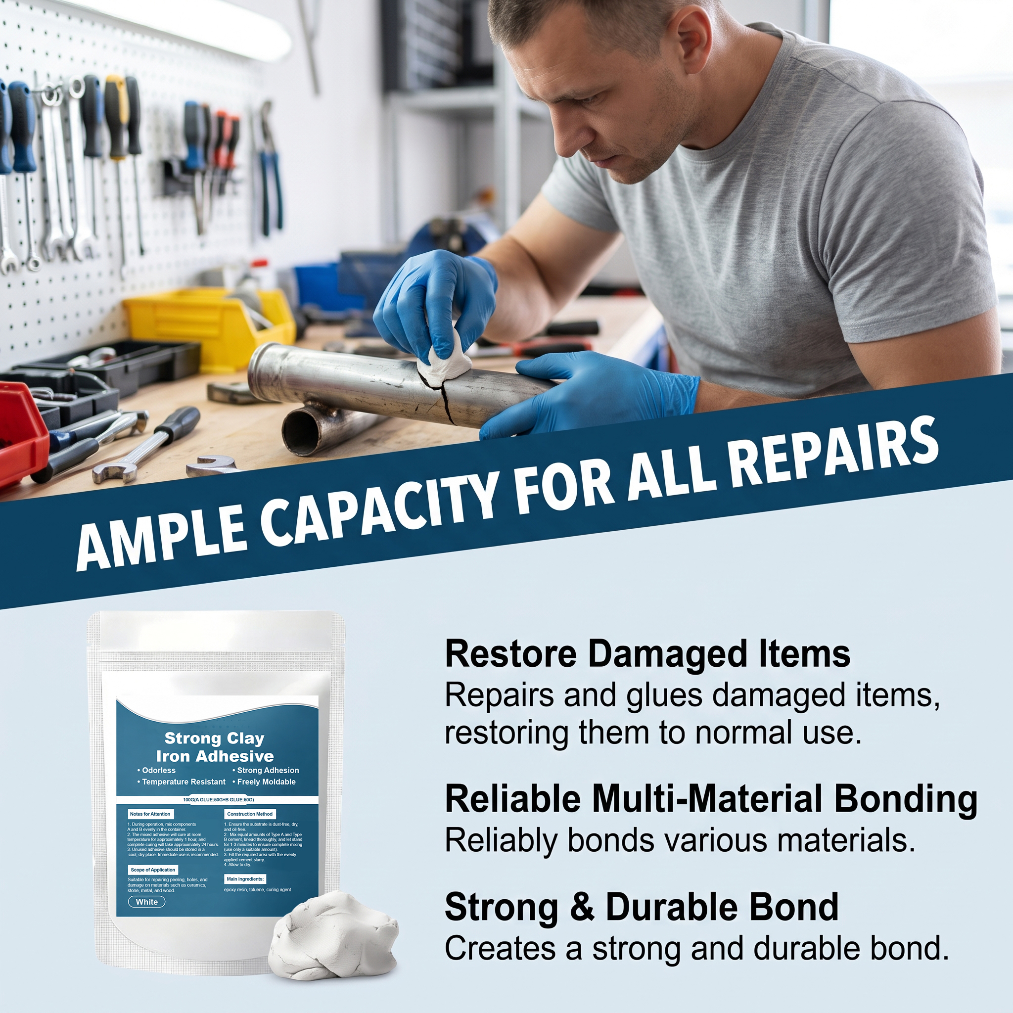Multi Functional AB Repair Adhesive Metal Ceramic Wood Crack Hole Bonding Daily Strong