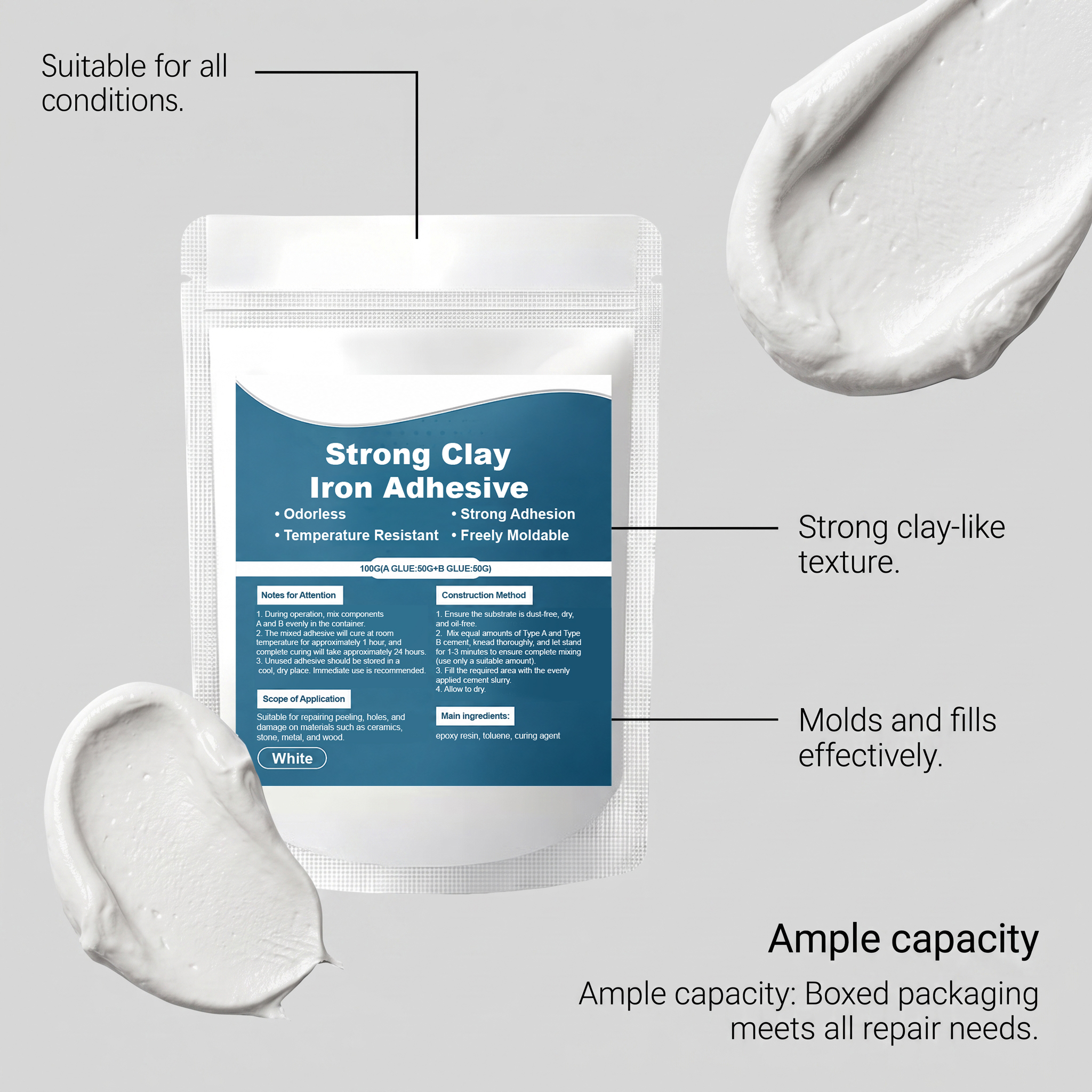Multi Functional AB Repair Adhesive Metal Ceramic Wood Crack Hole Bonding Daily Strong