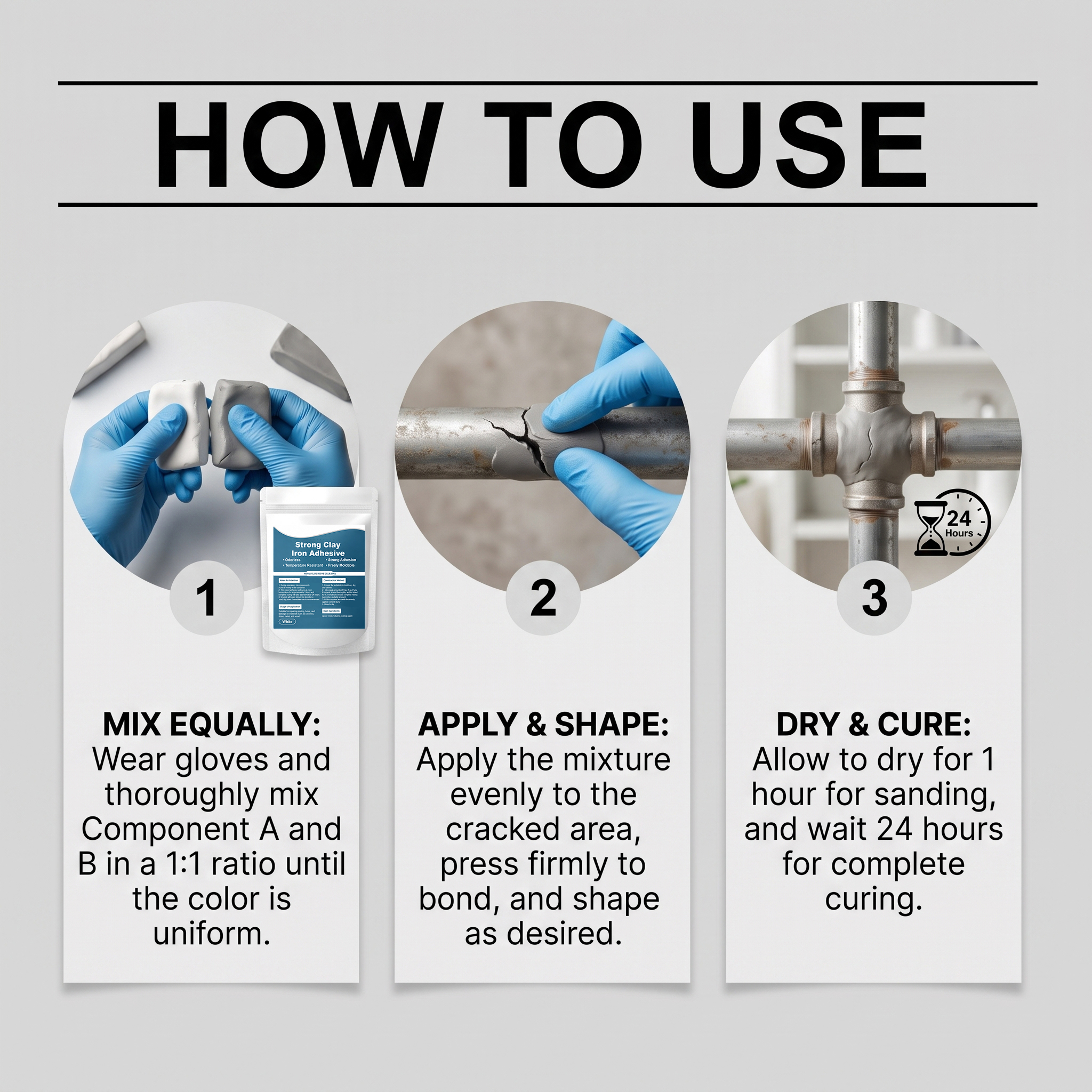 Multi Functional AB Repair Adhesive Metal Ceramic Wood Crack Hole Bonding Daily Strong