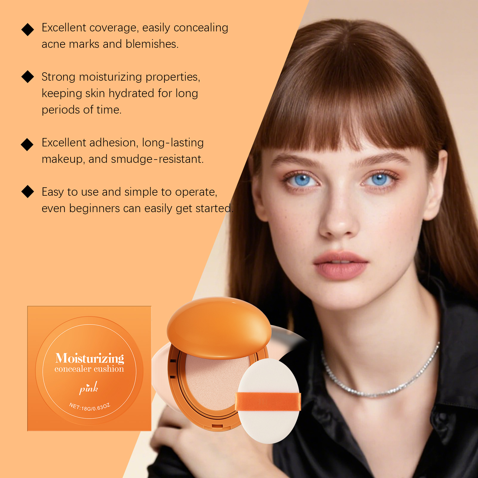 (Brown) Moisturizing Concealer Cushion Natural Longlasting Light Close Fit Tone Modify Hydrating Matte Facial Daily Makeup