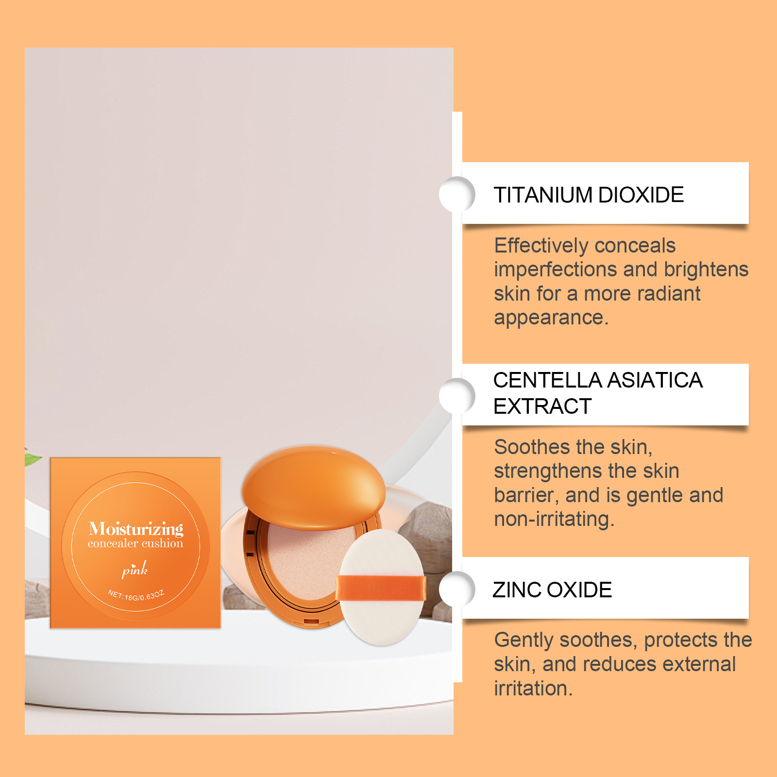 (Brown) Moisturizing Concealer Cushion Natural Longlasting Light Close Fit Tone Modify Hydrating Matte Facial Daily Makeup