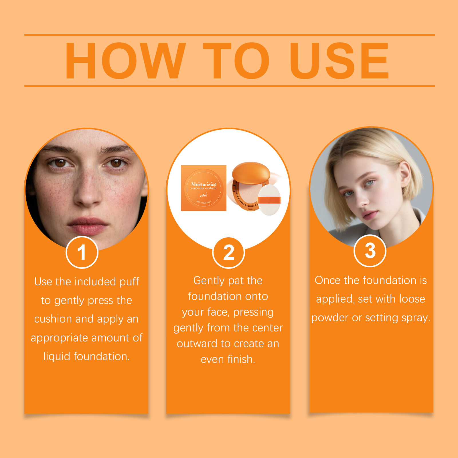 (Brown) Moisturizing Concealer Cushion Natural Longlasting Light Close Fit Tone Modify Hydrating Matte Facial Daily Makeup