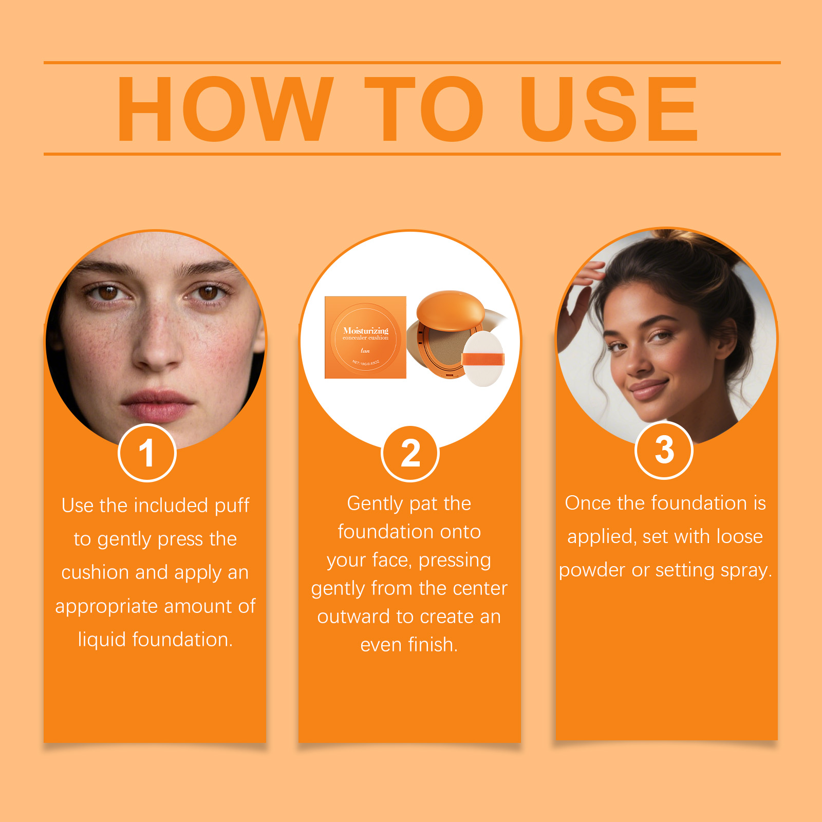(Brown) Moisturizing Concealer Cushion Natural Longlasting Light Close Fit Tone Modify Hydrating Matte Facial Daily Makeup