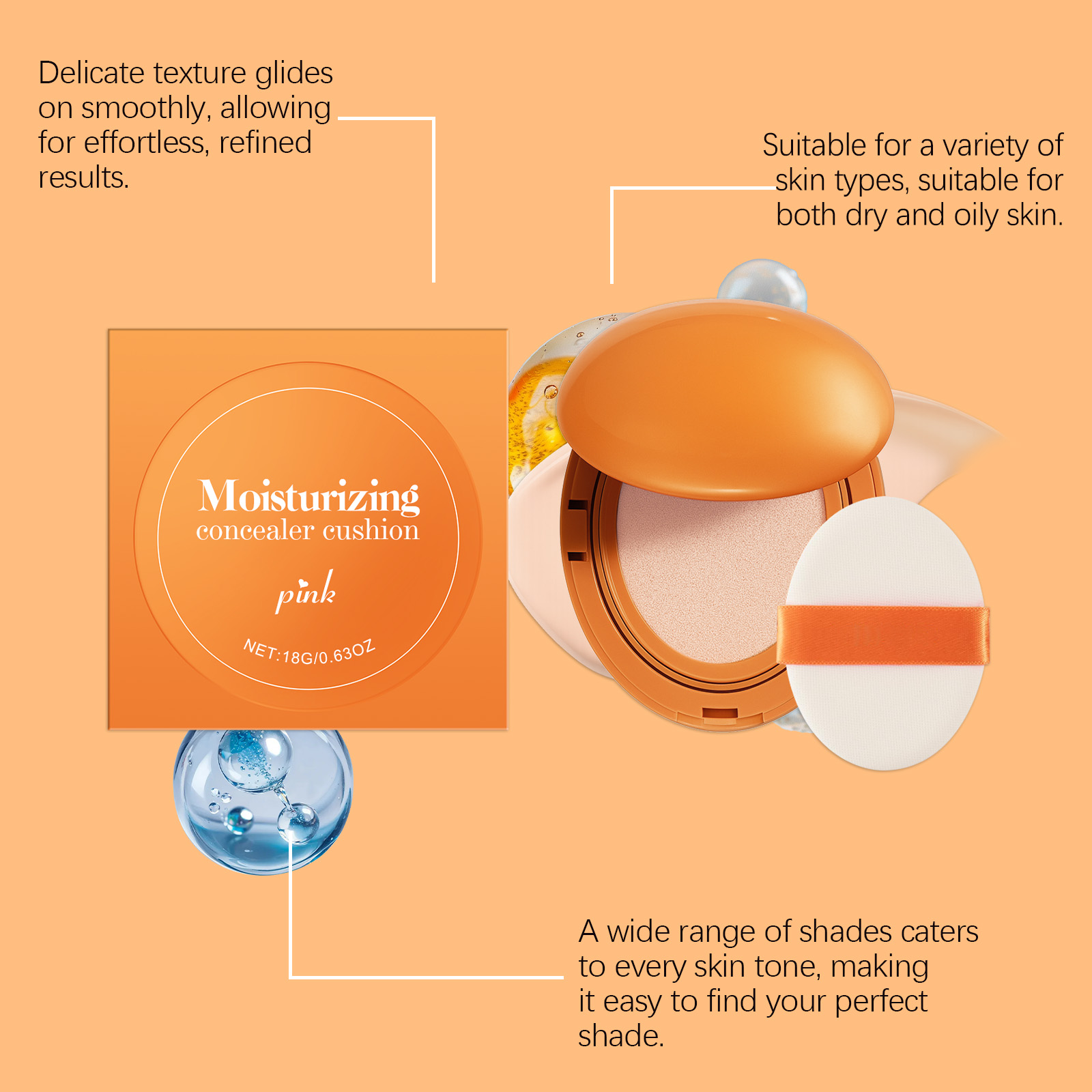(Brown) Moisturizing Concealer Cushion Natural Longlasting Light Close Fit Tone Modify Hydrating Matte Facial Daily Makeup